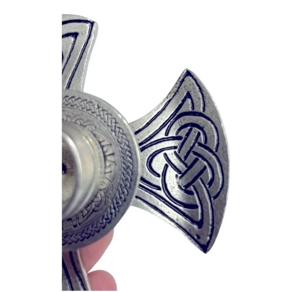 Vintage Piper Pewter Celtic Axe Head Candle Holders Knox Trinity Knot Set of 2